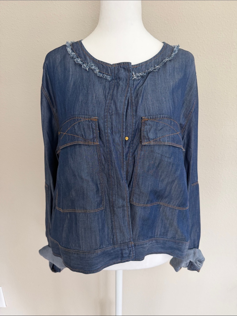 Donna Karan Washed Indigo Denim Button-Front Women’s Top